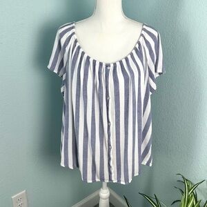 Lane Bryant Plus Size 24 Blue & White Striped On/Off Shoulder Top EUC Vacation